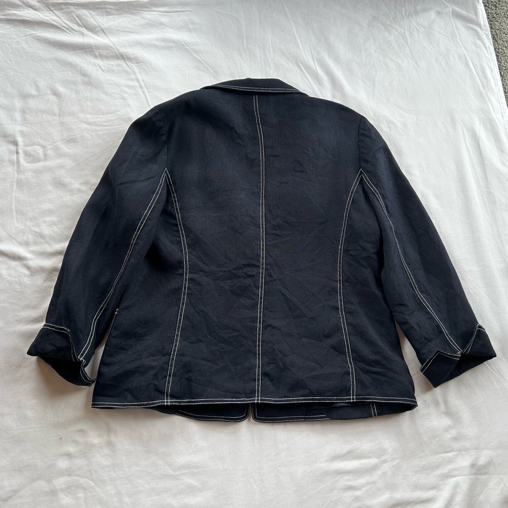 Talbots Petites Irish Linen Blazer - Navy Blue, Size 14 Office, Preppy - Picture 7 of 9